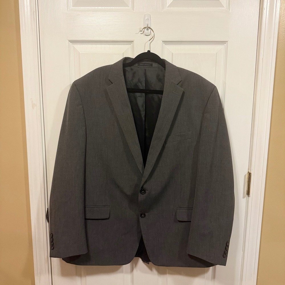 Chaps Mens Gray Two Button Suit Jacket Blazer 48R Regular Fit Notch Lapel Solid